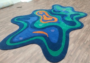 Tapis d'art abstrait multicolore contemporain, tapis à poils coupés à la main à bas prix, bleu, vert, orange, tapis abstrait multicolore, rembourrage - Product Image 4
