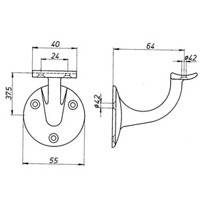 Soporte de Pasamanos de Aluminio DENI, Anodizado Plateado, Diámetro de la Placa de Pared de 53 mm, Soporte Curvo, Dispositivo de Asistencia - Product Image 3