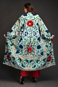 Wholesale Reversible Woven Plus Size Bohemian Suzani Embroidered Long <b>Jacket</b> <b>Kimono</b> Casual Outerwear for Women - Product Image 4