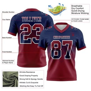 Maillot de football américain personnalisable haut de gamme, motif drapeau court, dégradé, maille, forme carrée, ajustement authentique pour équipe et club - Product Image 6