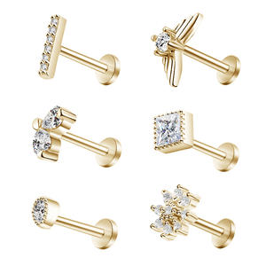 Compra a granel 16G <span class=keywords><strong>Piercing</strong></span> de labio trasero plano de acero inoxidable, <span class=keywords><strong>Piercing</strong></span> de oreja con rosca interna con tachuelas hipoalergénicas de circón blanco - Product Image 3