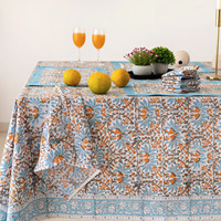 Nappe carrée en coton imprimé au bloc indien, faite à la main, écologique, motif floral vintage, style français classique, personnalisable pour table à manger