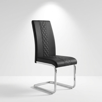 Chaise de salle à manger cantilever moderne en cuir PU noir avec cadre chromé et dossier matelassé sans accoudoirs pour la maison, la salle à manger ou l'hôtel