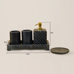 Ensemble de salle de bain en marbre élégant au design tendance, accessoires de vanité haut de gamme, pompe à savon, plateau, décoration d'intérieur sophistiquée - Product Image 4