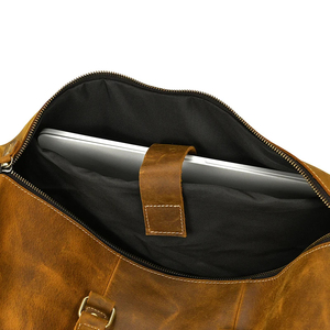 Genuine Leather Foldable Portable Durable Weekender <b>Duffel</b> <b>Bag</b> with Zipper Closure and Detachable Strap for Travel - Product Image 3