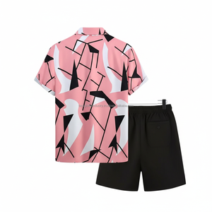 Chemise à imprimé géométrique pour homme sur mesure OEM - Rose abstrait multicolore pour l'été - Product Image 2