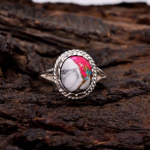 Pink Oyster Copper Kingman Cotton Candy Turquoise <b>Ring</b> Oval 10x12mm Sterling Silver 925 Handmade Gemstone Jewelry <b>Ring</b> <b>For</b> <b>Women</b> - Product Image 1