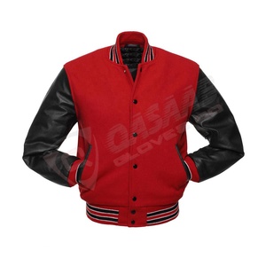 Logotipo personalizado Impreso 100%-Cachemira Lana-Cuerpo y Mangas de cuero de vaca genuino Rojo-Color Negro-Letterman Varsity Chaquetas - Product Image 2