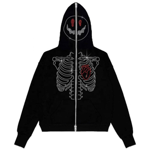 Sweat à capuche personnalisé en éponge française Sweats surdimensionnés vintage pour hommes 100% coton avec logo en strass Streetwear Tissu polaire - Product Image 3