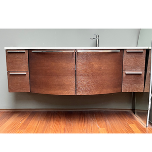 Tocador de baño moderno de roble oscuro con tapa de cuarzo y fregadero integrado, bordes redondeados, diseño contemporáneo hecho en Italia - Product Image 6