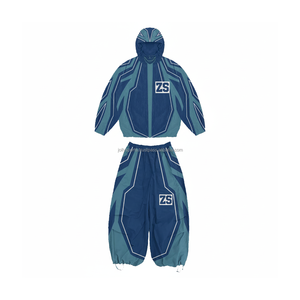 Transpirable 220GSM cortavientos conjunto suave textura suave material de secado rápido contraste azul verde paneles logotipo personalizado parche de talla grande - Product Image 1