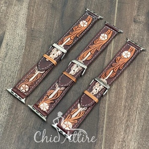 2025 Men's Luxury Floral Design Hand Tooled Leather Watch <b>Strap</b> Quick Release Pin <b>Buckle</b> Cowhide Leather Replacement Watch Bands - Product Image 1