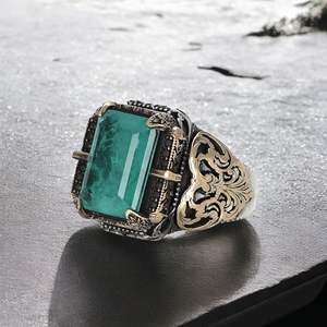 Azuris High Quality Ottoman Style 925 Sterling Silver Men's <b>Ring</b> Fashion Jewelry with Natural Black Stone Turkish Made - Product Image 3