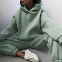 Femmes automne mode surdimensionné solide sweat à capuche décontracté sweats et pantalons longs ensemble deux pièces pulls chauds pour l'hiver