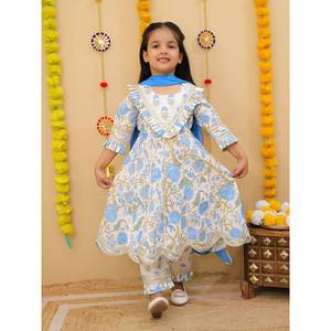 Dhoti ชุดสูทผ้าฝ้ายสำหรับเด็กผู้หญิง, ชุดสูทสไตล์อินเดียสไตล์พัันจาบิปากีสถานและงานรื่นเริง - Product Image 1