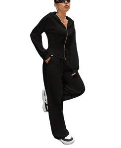 Ensemble de survêtement en deux pièces avec logo personnalisé, sweat-shirt à fermeture éclair et pantalon de jogging, ensembles tricotés pour femmes - Product Image 5