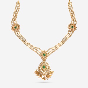 Collier vintage en argent plaqué or 186481, style ethnique, motif floral, pierres principales en diamant et perle, pour mariage ou cadeau - Product Image 1