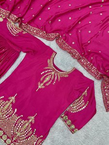 Rani Multi Color Designer Bride Special Wedding & <b>Party</b> Wear Georgette Silk with Embroidered Work <b>Top</b> & Sharara Set - Product Image 6