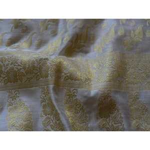 Banarasee/Banarasi Salwar Kameez ผ้าคอตตอนผ้าไหมสีทองลายใบไม้ zari Buti-สีขาว - Product Image 1