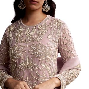 Baby rosa Organza Palazzo vestito con Zari e Moti lavoro all'ingrosso donna abbigliamento etnico OEM fabbrica fornitore di moda - Product Image 2