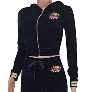 Custom Quality <b>Crop</b> <b>Top</b> Velour 2 Pcs Custom Tracksuit for Womens Wholesale 2024 <b>Velvet</b> Winter Gym Outfit Women - Product Image 4