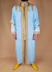 New Arrival Luxury <b>Moroccan</b> Style Men's Silk Anti-Wrinkle Long Sleeve Traditional Muslim Abaya Dress - Product Image 3