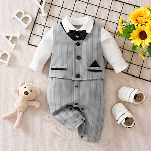 Customized Gentleman's Minimally Stylish Grey White Long Sleeve Pocket Button <strong>Vest</strong> Baby Jumpsuit <strong>for</strong> <strong>Newborns</strong> Factory - Product Image 1