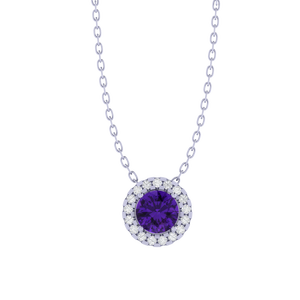 Collar con Colgante Fino de Plata de Ley Chapado en Rodio/Oro Amarillo de 18 Pulgadas con Amatista de Corte Redondo y Piedras Preciosas de Circonita Cúbica - Product Image 2