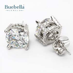 Offre Spéciale 925 argent 18k or massif brillant coupe ronde Double Halo boucles d'oreilles femmes bijoux fins - Product Image 3