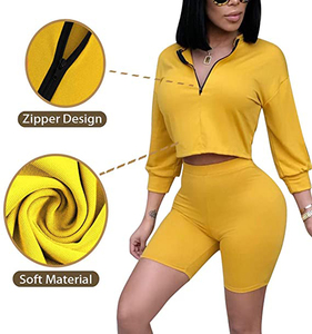 Nouveau survêtement à la mode 100% Polyester Crop top pour femmes ensemble de survêtement - Product Image 2