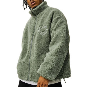 <b>Men</b> <b>Sherpa</b> Fleece <b>Jacket</b> Standard Zip up Coat Embroidered Logo Solid Discharge Printing Regular Fit Autumn Winter Streetwear - Product Image 1