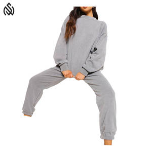 2025 Casual Jogging Suit en blanco recortado con capucha joggers pantalones chándal conjunto de 2 piezas para mujeres 100% algodón lavado ácido chándal - Product Image 3