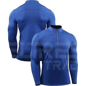 Fermeture éclair cou 2025 adultes hommes Fiber Compression T-Shirts motif solide col rond chemise vêtements en gros - Product Image 1