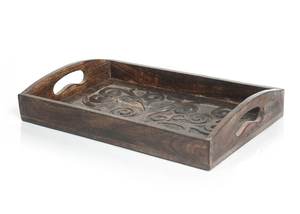 Plateau de service rectangulaire en bois avec gravure design arbre de vie et poignées de maintien Plateau de décoration de cuisine de table - Product Image 2