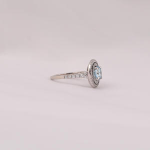 Blue Round Cut Lab Grown Diamond Half <b>Eternity</b> Double Halo Engagement <b>Ring</b> With Tiney Lab Grown Diamond Engagement <b>Ring</b> - Product Image 5