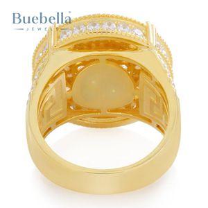 Delicado y Original Plata de Ley 925 14K chapado en oro VVS Moissanite redondo brillante corte anillo de racimo para hombres - Product Image 3