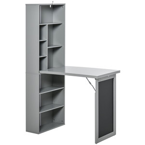 Bureau PC pliable HOMCOM avec bibliothèque à 9 niveaux en bois et métal, 98x51x153 cm, gris - Product Image 1