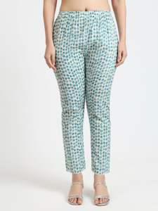 Women's Cotton Anarkali <b>Palazzo</b> Set Floral <b>Print</b> Blue and <b>White</b> 3/4 Sleeve Kurta for Girls - Product Image 2