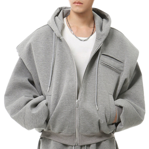 Heavyweight <b>Cropped</b> <b>Zip</b> <b>up</b> Hoodies Thick Drop Shoulder Blank Hoodies Custom Acid Wash Distressed Embroidery Hoodies - Product Image 1