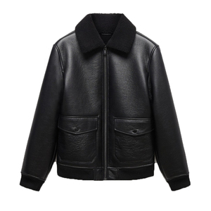 Veste en cuir personnalisée Mode d'hiver Véritable cuir Haute qualité Coupe-vent Casual Streetwear Toile Col montant pour hommes - Product Image 1