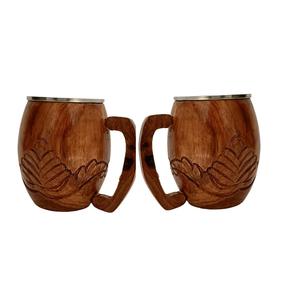 Taza de Café de Madera Multiusos para Servir Café, Té, Leche, Cerveza con Interior de Acero Tallada a Mano en Madera de Sheesham Natural - Product Image 6