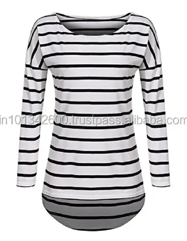 Top Selling High Quality Cotton Made Ladies Long Sleeves Round Neck Top with Custom Design Size Logo and Printing