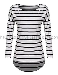 Top Selling High Quality Cotton Made Ladies Long Sleeves Round Neck Top with Custom Design Size Logo and Printing