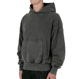 Basics hommes luxe hiver pull à capuche surdimensionné Vintage recadrée Double acide lavé couche 100% coton Street Wear - Product Image 1