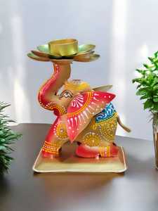 Artisans experts Design éléphant fabriqué à la main Lampe à thé/Bougeoir en métal Peinture en relief 3D pour la décoration de Noël de bureau à domicile - Product Image 4