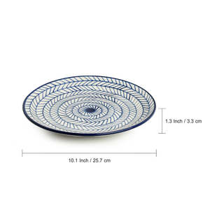 Indigo Chevron Hand-Painted Stoneware Dinner <b>Plates</b> with Side/Quarter <b>Plates</b> 12-Piece Set Serving 4 Microwave Safe - Product Image 5