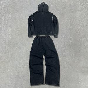 Conjunto Deportivo Personalizado Estilo Urbano, Lavado Ácido, Felpa Francesa, Patchwork, Bordado Desgastado, Cremallera, Holgado, 100% Algodón, para Hombre - Product Image 3