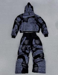 Ensemble sweat-shirt et pantalon de survêtement en molleton de coton respirant surdimensionné de style streetwear pour hommes, de haute qualité, deux pièces - Product Image 2