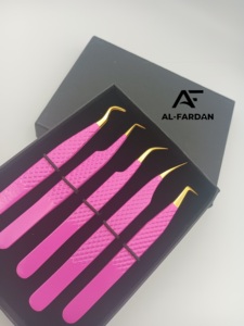 New Articles Lash Volume Tweezers <b>Pink</b> Color Gold Tip 5 Pieces Set With Card <b>Boxes</b> Japanese Stainless Steel Eyelash Tweezer - Product Image 3