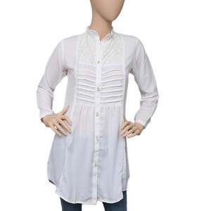 เสื้อตาข่ายจีบสไตล์ตะวันตกสำหรับผู้หญิง - สีขาว - Product Image 2